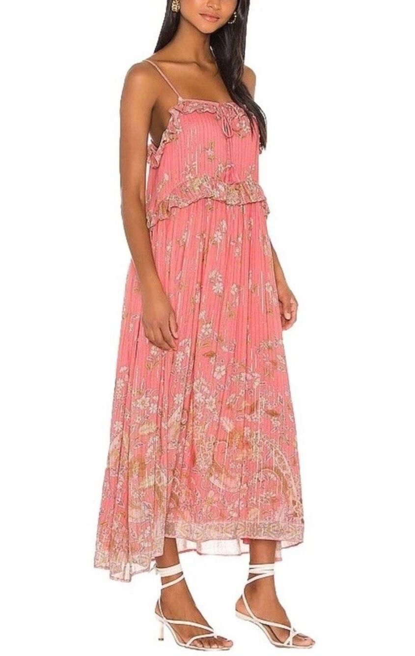 Spell & The Gypsy Hendrix Strappy Maxi Dress Dusty Pink Metallic Floral Size S